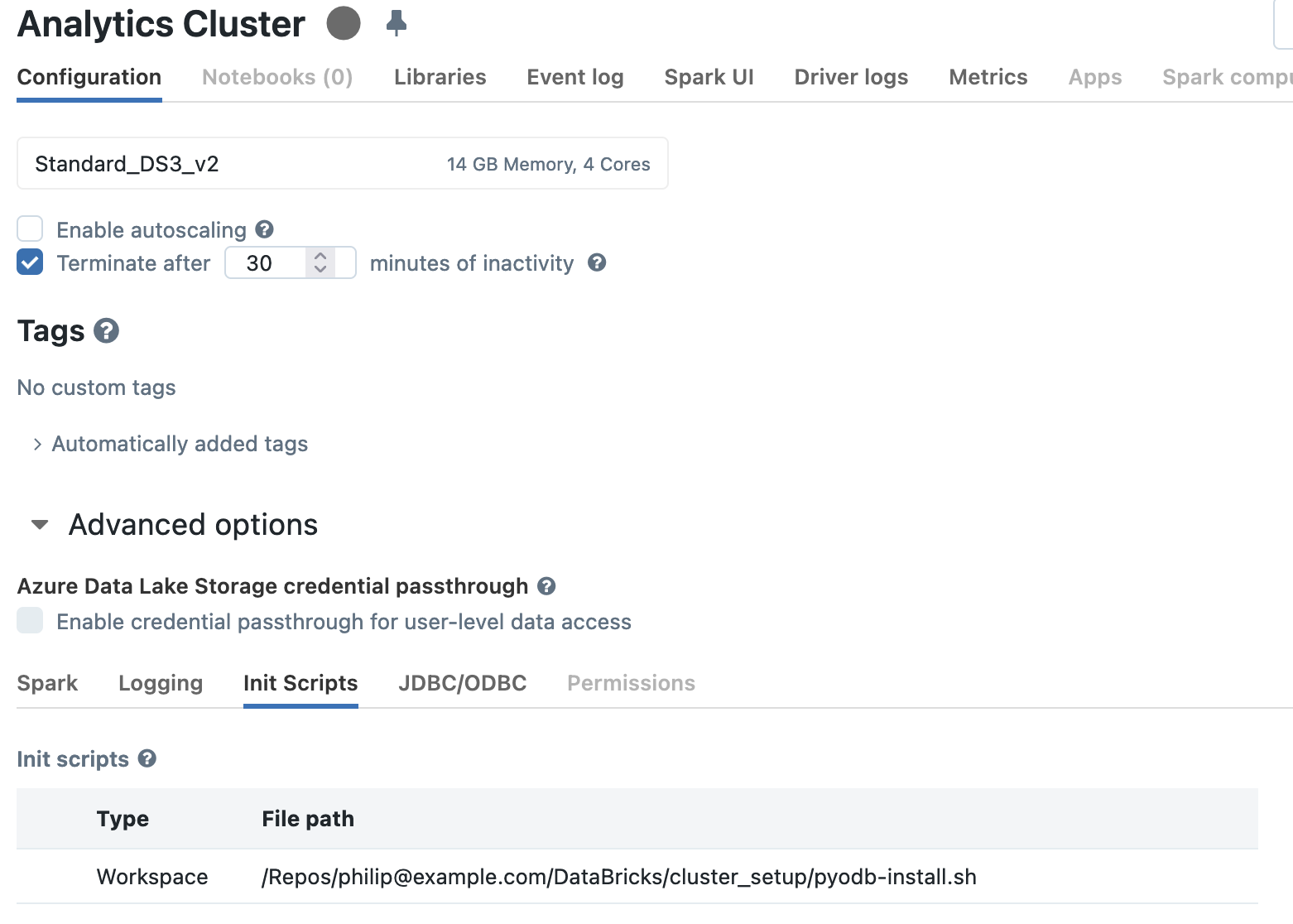 Setting up init scripts in DataBricks cluster config