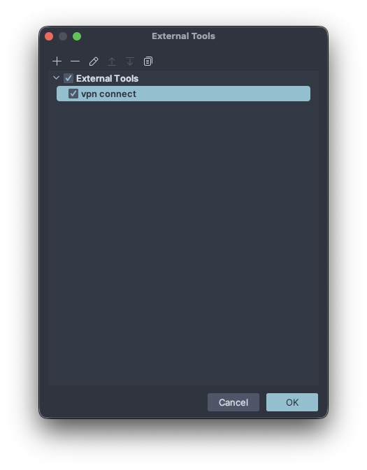 DataGrip - VPN setup - Select External Tool
